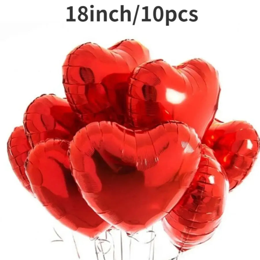 Set de 10 Globos con Forma de Corazón | 18 Pulgadas | Rojo / Negro / Plateado / Champán / Rosado / Dorado / Azul | CGF-GLB-21