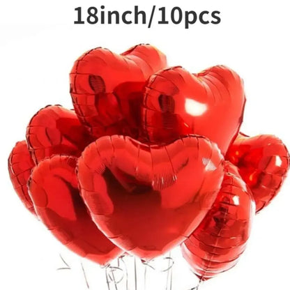 Set de 10 Globos con Forma de Corazón | 18 Pulgadas | Rojo / Negro / Plateado / Champán / Rosado / Dorado / Azul | CGF-GLB-21