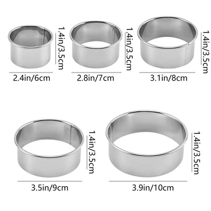 Set de Moldes / Cortadores de Masa Redondos | 5 Pack | Acero Inoxidable | 6cm a 10cm | CHO-MOL-04