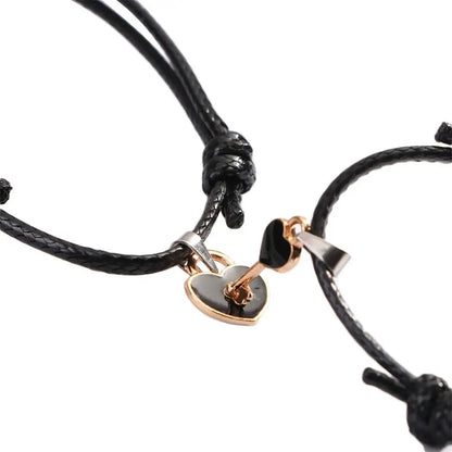 Set de 2 Pulseras para Parejas | Corazon - Llave | Negro | CJM-CO-16