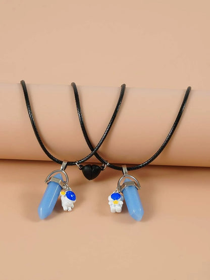 Set de 2 Collares para Parejas | Magnéticas | Luminoso | Corazón - Astronautas | CJM-CO-18