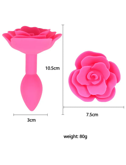 Butt Plug - Tapón Anal | Base con Forma de Rosa | 10.5cm / 3cm | Rosado | Silicona - Flexible | CJS-AP-44