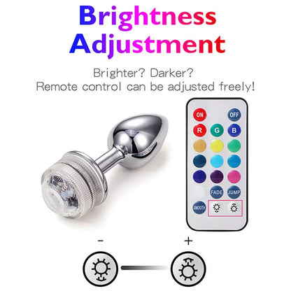 Butt Plug - Tapón Anal con Luces Gamer y Control Remoto | S / M / L | Metal | CJS-AP-47