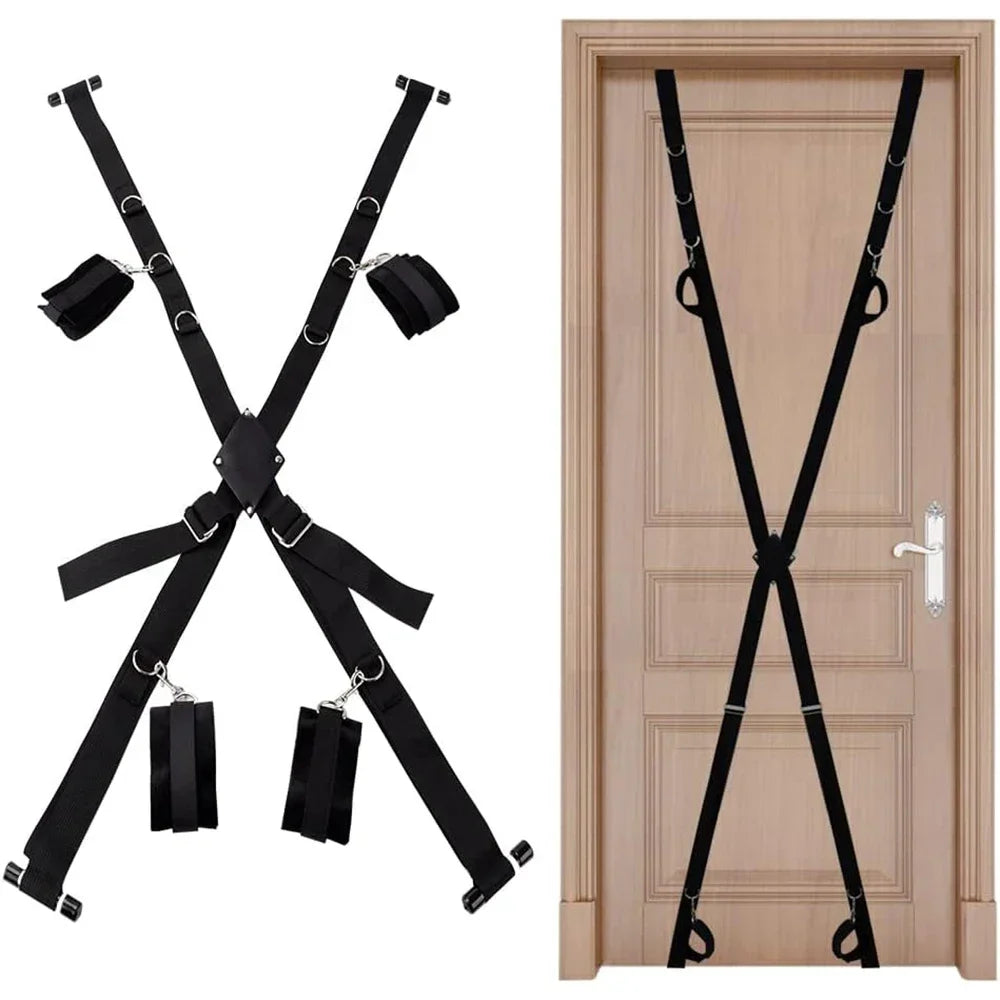 Arnés con Esposas para Puerta | Posiciones Sexuales / Bondage | Ajustable | Negro | CJS-AR-15