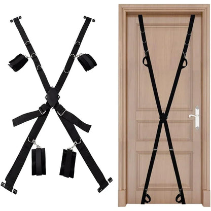Arnés con Esposas para Puerta | Posiciones Sexuales / Bondage | Ajustable | Negro | CJS-AR-15