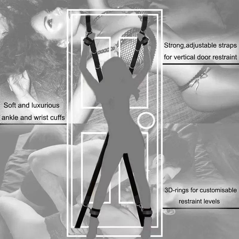 Arnés con Esposas para Puerta | Posiciones Sexuales / Bondage | Ajustable | Negro | CJS-AR-15