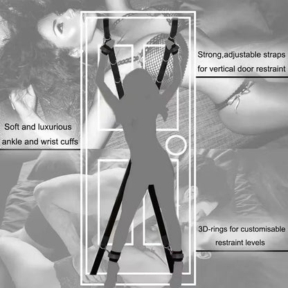 Arnés con Esposas para Puerta | Posiciones Sexuales / Bondage | Ajustable | Negro | CJS-AR-15