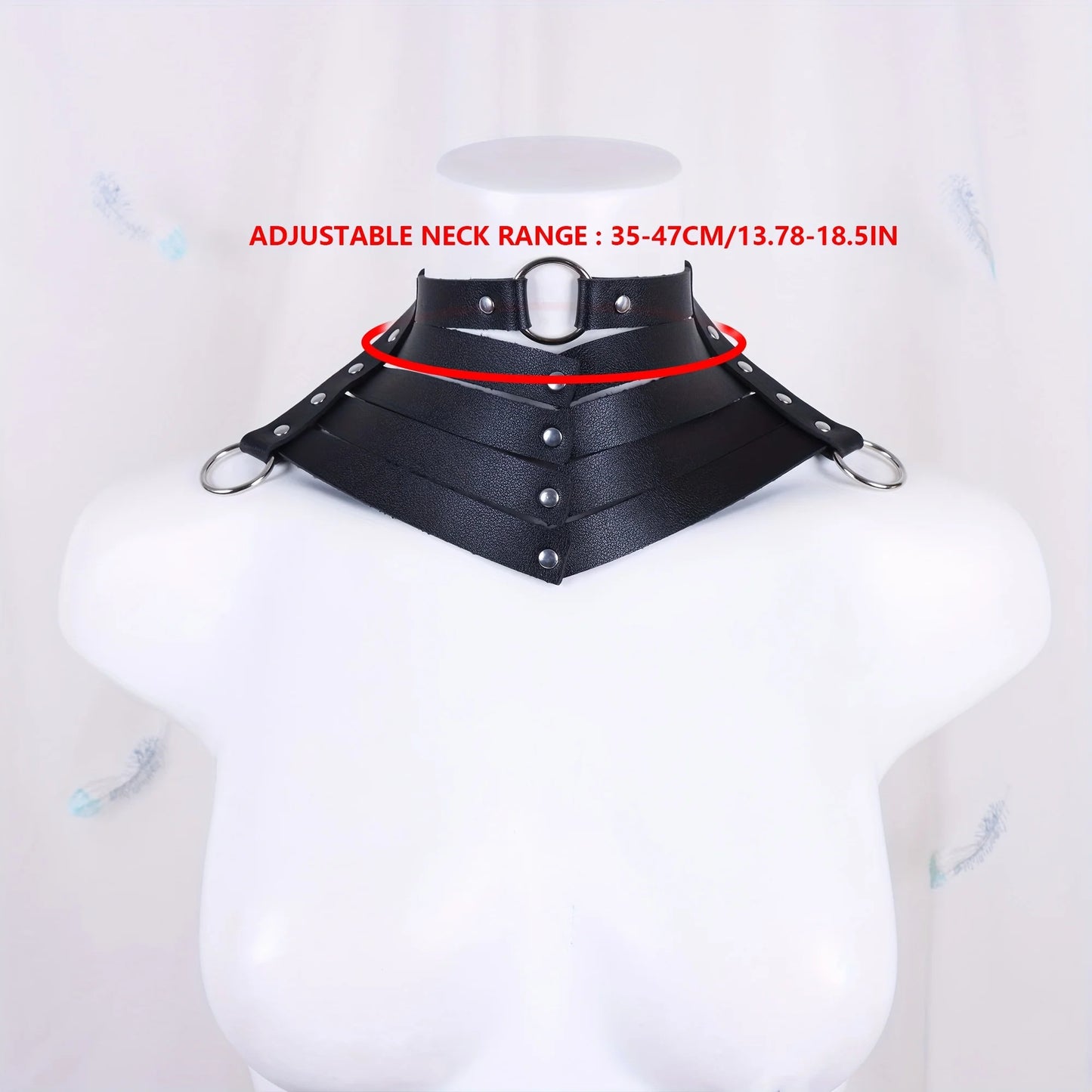 Collar Gótico Punk Tipo Arnés con Argollas Metálicas | Cuero Sintético | Negro | CJS-AR-16