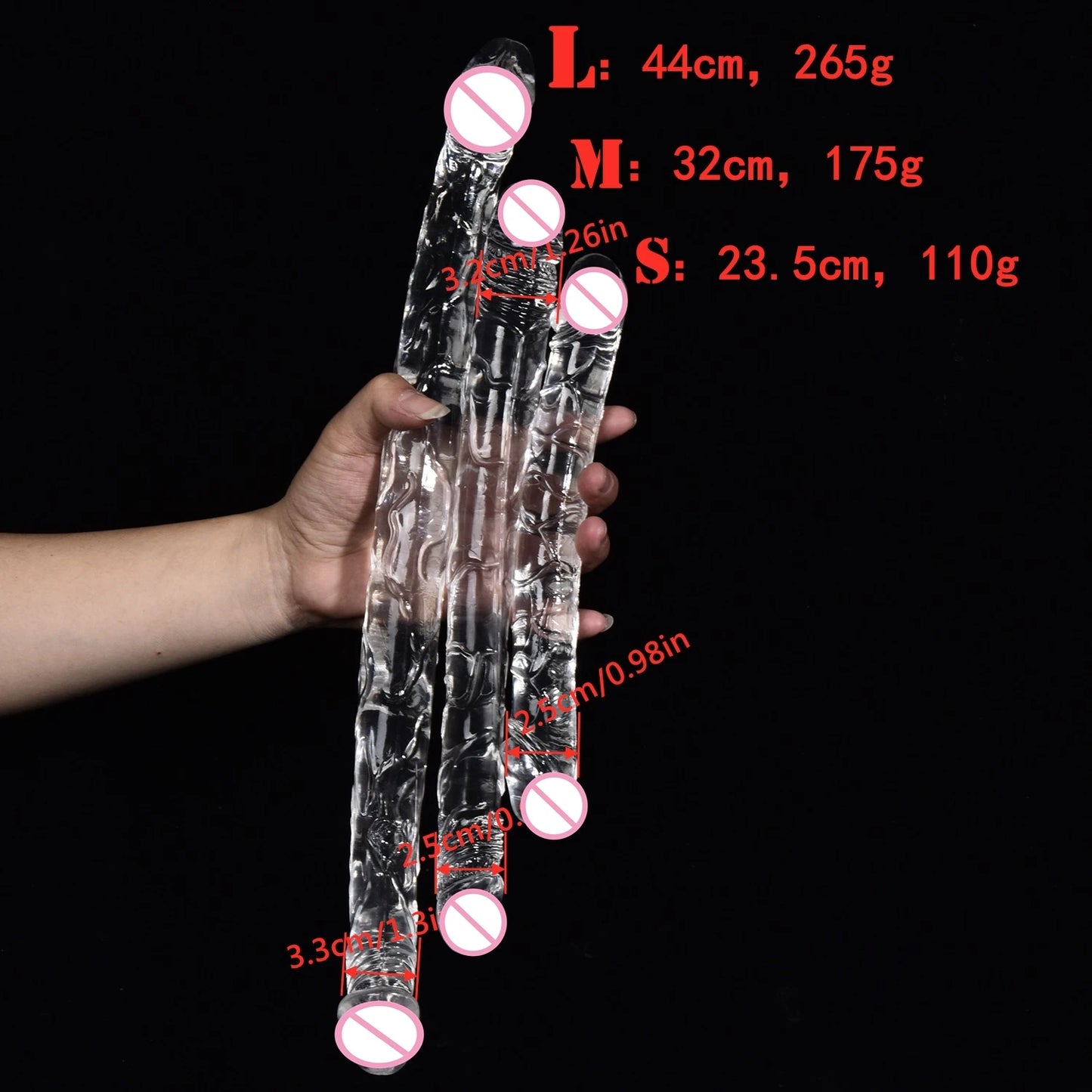 Dildo - Consolador | Doble Cabeza | S / M / L | Rosado / Morado / Negro / Transparente | TPE - Flexible | CJS-CO-11