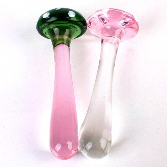 Dildo - Consolador | 14cm / 2.5cm | Hongo | Vidrio | Verde / Rosado | CJS-CO-31