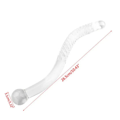 Dildo - Consolador | 26.5cm / 3.1cm | Doble Cabeza | Curvo con Relieve / Texturas | Transparente | Vidrio | CJS-CO-32