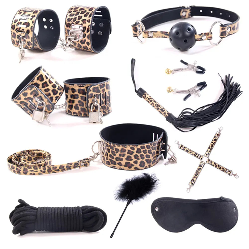 Kit BDSM | 10 Piezas | Leopardo | Cuerina | CJS-KB-05
