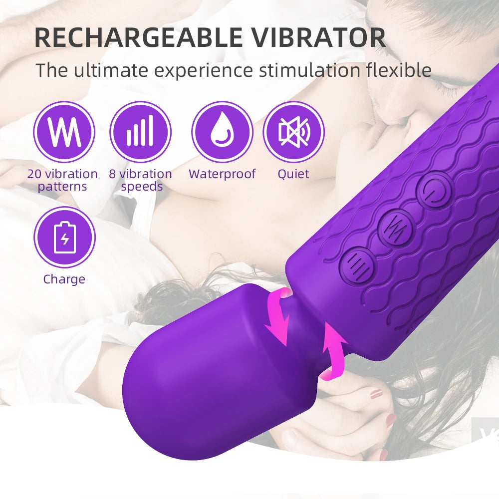 Vibrador Cabeza Flexible | Recargable | S / L | Negro / Morado / Rosado | ABS + Silicona | CJS-VI-35