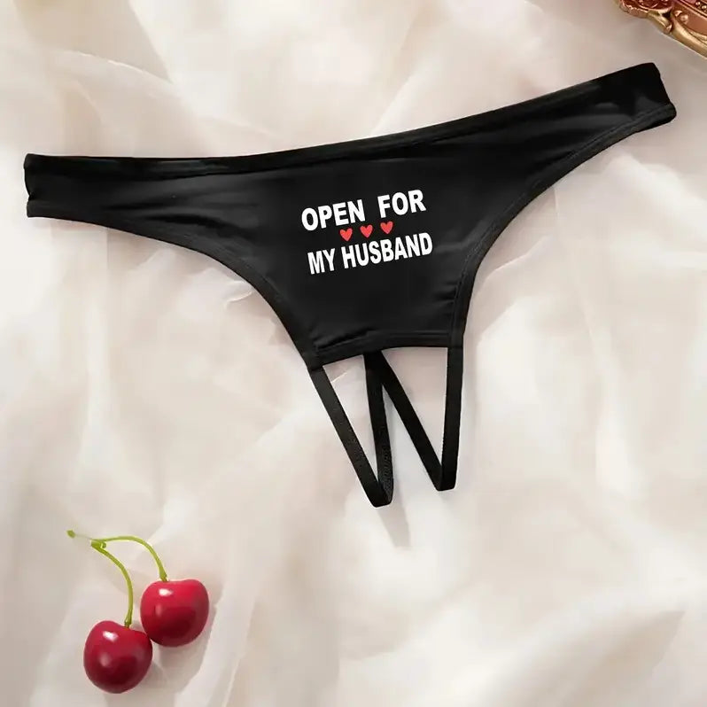 Tanga | Entrepierna Descubierta | Open For My Husband | Negro | 0XL / 1XL / 2XL / 3XL / 4XL | CL-CA-07
