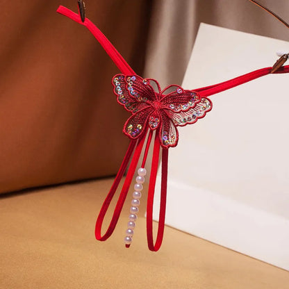 Hilo con Perlas Estimulantes | Entrepierna Descubierta | 7 Colores | Mariposa | Talla Única | CL-HI-16