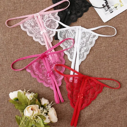 Set de 5 Hilos de Encaje | Entrepierna Descubierta | Talla Única | Negro + Rosado + Blanco + Fucsia + Rojo | CL-HI-17