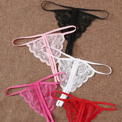 Set de 5 Hilos de Encaje | Entrepierna Descubierta | Talla Única | Negro + Rosado + Blanco + Fucsia + Rojo | CL-HI-17