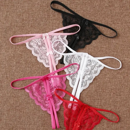 Set de 5 Hilos de Encaje | Entrepierna Descubierta | Talla Única | Negro + Rosado + Blanco + Fucsia + Rojo | CL-HI-17