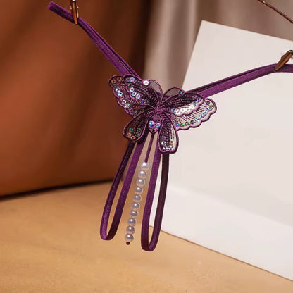 Hilo con Perlas Estimulantes | Entrepierna Descubierta | 7 Colores | Mariposa | Talla Única | CL-HI-16