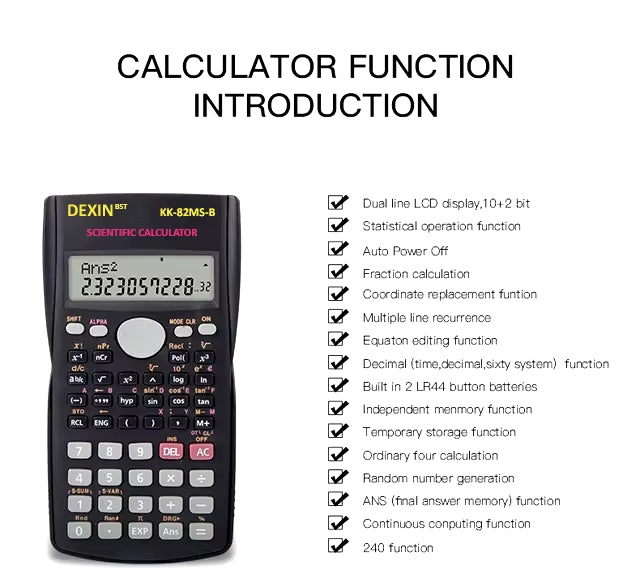 Calculadora Científica DEXIN BST KK-82MS-D  | 12 Dígitos / 240 Funciones | COF-CAL-01