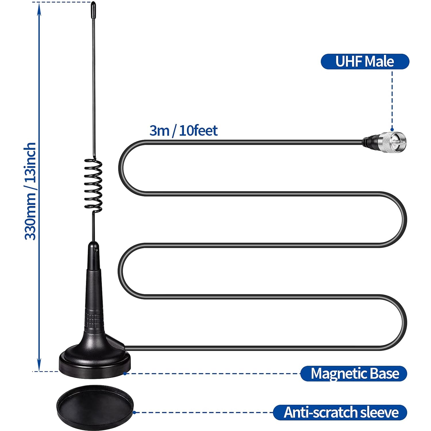 Antena Bingfu + Soporte Magnético + Cable RG58  | Banda Ciudadana / CB / 11 Metros | 33cm | PL259 | CRC-AN-46