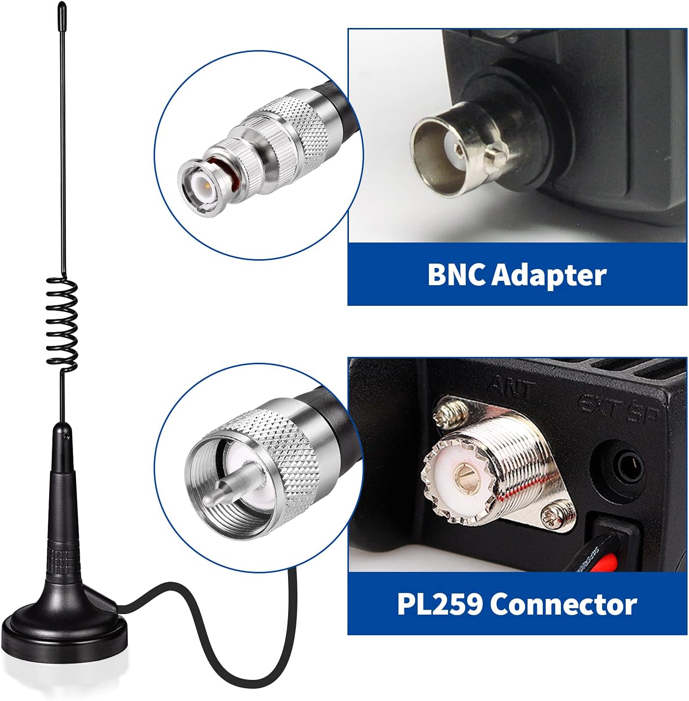 Antena Bingfu + Soporte Magnético + Cable RG58  | Banda Ciudadana / CB / 11 Metros | 33cm | PL259 | CRC-AN-46