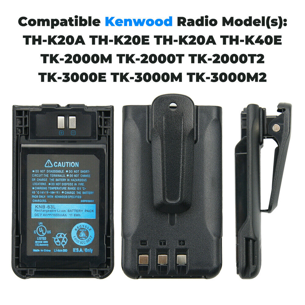 Batería KNB-63L(R*) + Prensa para Radios de Comunicación Kenwood | TK2000 / TK3000 | 7.4V / 1000mAh | CRC-BA-27