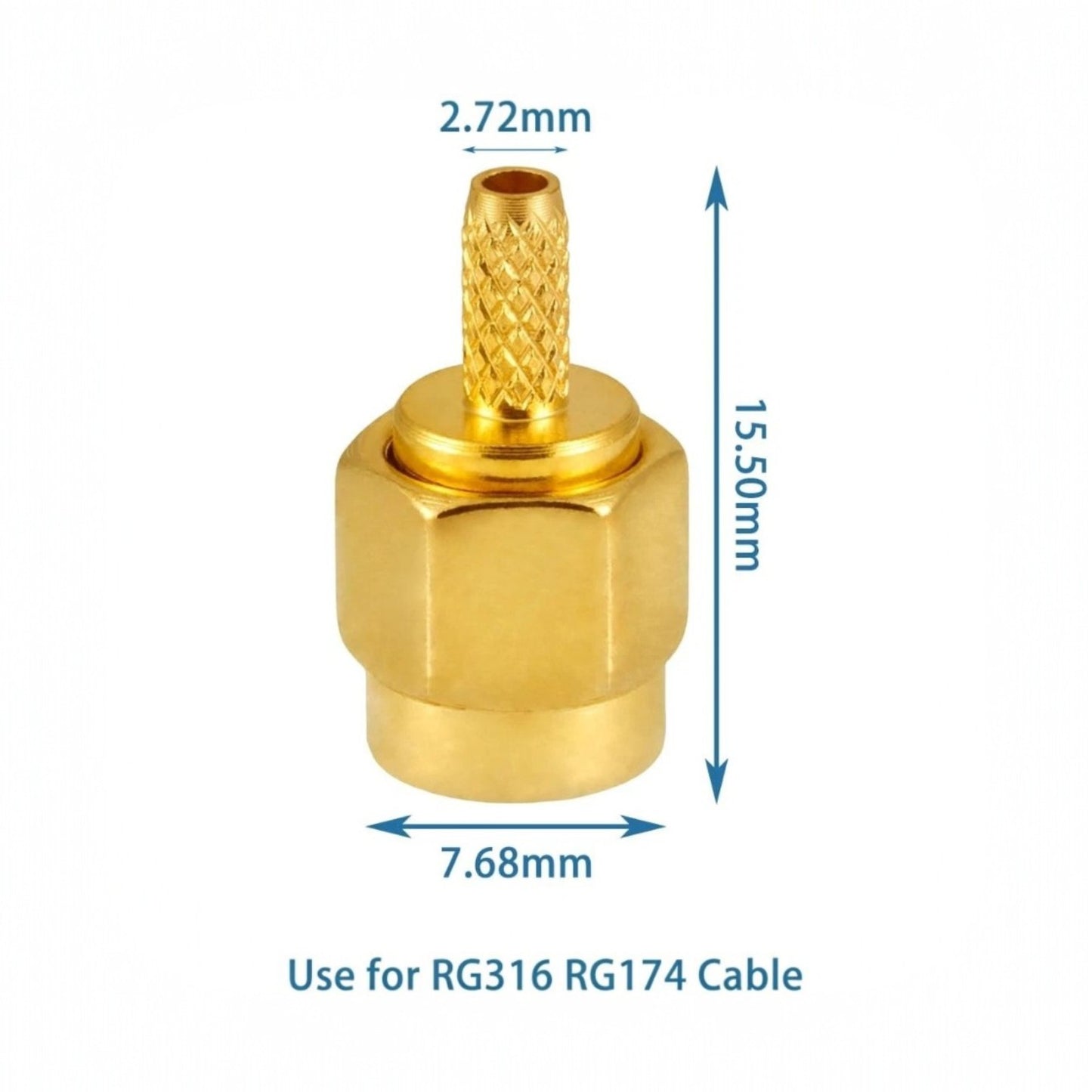 Terminal / Conector SMA Macho de Anillo Plegable para Ensamblar en Cable RG316, RG174, RG178 | CRC-TER-07