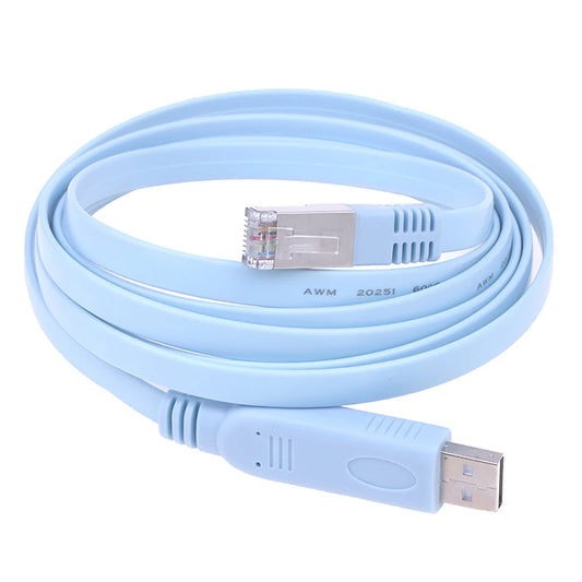 Cable de Consola | RS232 | CH340 / PL2303 | USB A -> RJ45 | 180cm | Celeste / Negro | CRE-UTP-13