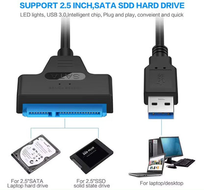 Adaptador USB 3.0 -> Sata 7+15 Pines | Uso en Discos Duros de 2.5" | CTE-ADA-14