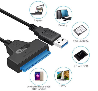 Adaptador USB 3.0 -> Sata 7+15 Pines | Uso en Discos Duros de 2.5" | CTE-ADA-14