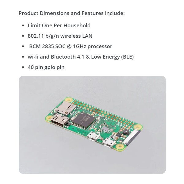 Raspberry Pi Zero W | BCM2835 | 512MB RAM | 65mm x 30mm | CTE-RPB-02 ...