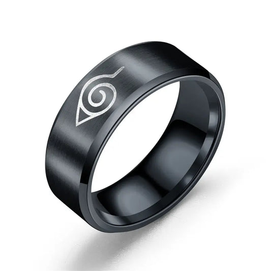 Anillo - Naruto | Aldea de la Hoja | Talla 6 / 7 / 8 / 9 / 10 / 11 / 12 | Negro | Acero Inoxidable | CZG-ANI-02