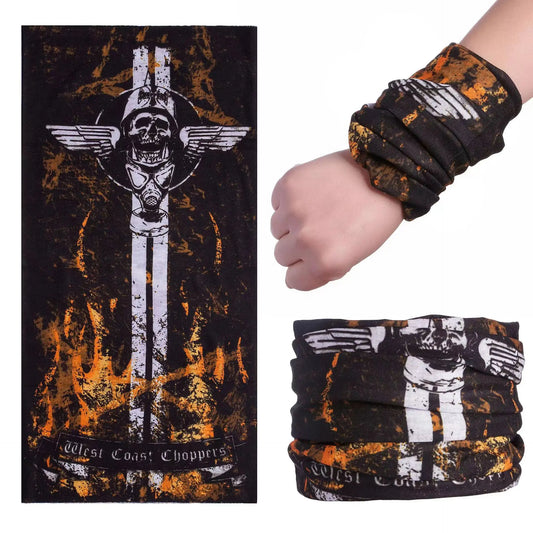 Máscara Cubre Rostros / Bandana | Calavera-Cruz | Negro-Amarillo | CZG-MA-08