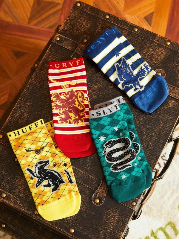 Medias - Harry Potter | 4 Pack / Gryffindor + Ravenclaw + Hufflepuff + Slytherin | CZG-ME-30