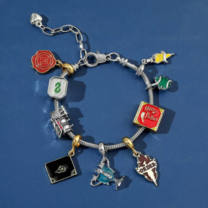 Pulsera con 9 Dijes | Harry Potter | Plateado | Ajustable | CZG-PUL-08