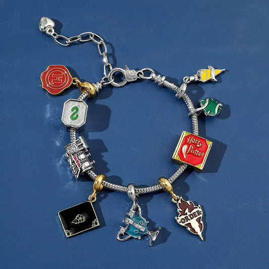 Pulsera con 9 Dijes | Harry Potter | Plateado | Ajustable | CZG-PUL-08