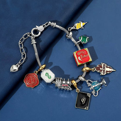 Pulsera con 9 Dijes | Harry Potter | Plateado | Ajustable | CZG-PUL-08