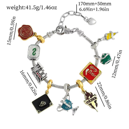 Pulsera con 9 Dijes | Harry Potter | Plateado | Ajustable | CZG-PUL-08
