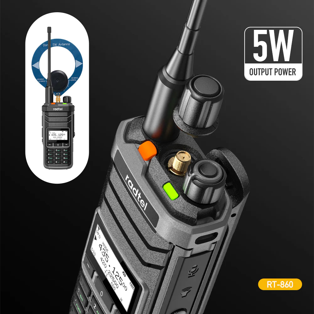 Radio de Comunicación Radtel RT-860 | UHF / VHF / CB / AM | 5W | USB C | Análogo
