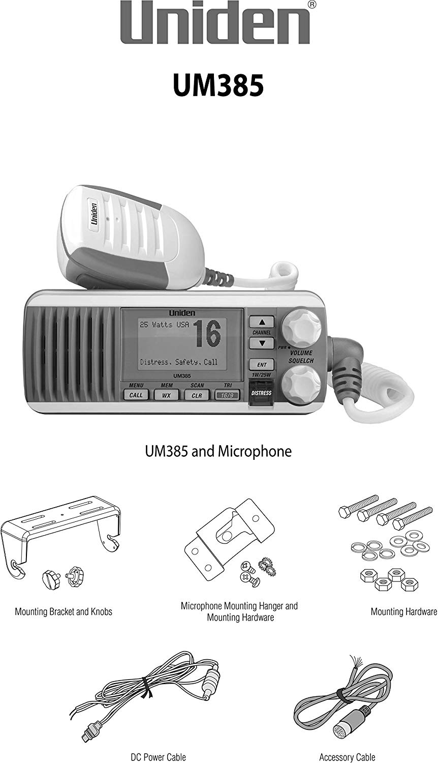Uniden UM385BK | Marino | Móvil - 25W | IPX4 / JIS4