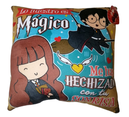 Almohada | Harry Potter | Lo Nuestro es Mágico - Me haz Hechizado con tu Sonrisa | 34cm x 34 cm | CZG-AL-70