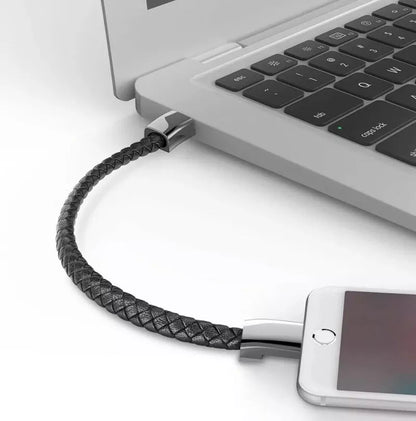 Cable USB / Pulsera | 22cm | USB A -> USB C / USB Micro B / Lightning | Negro | Cuerina | CCE-CUS-10