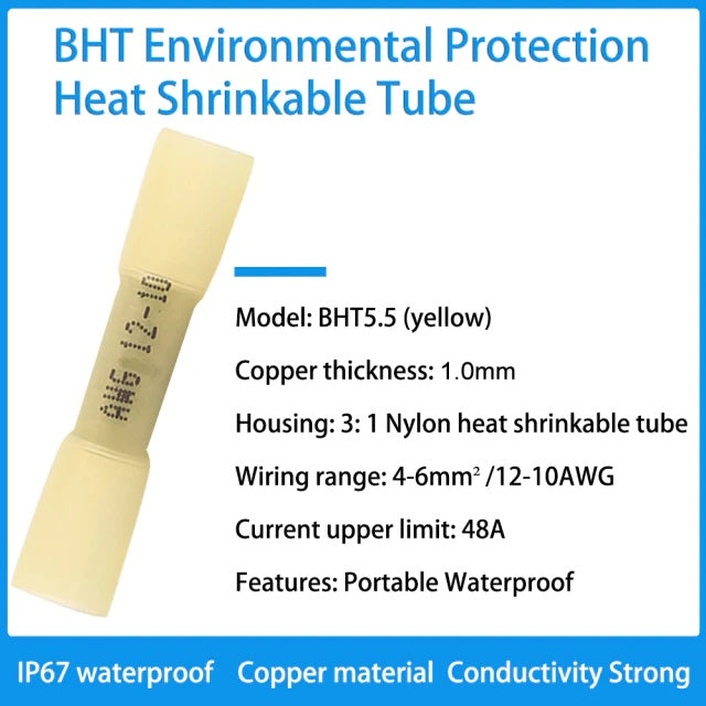 Terminal de Unión BHT5 para Cable 10-12 AWG con Forro Termoencogible | Accesorio para Empalme Eléctrico | 2 Pack | CE-EMP-01