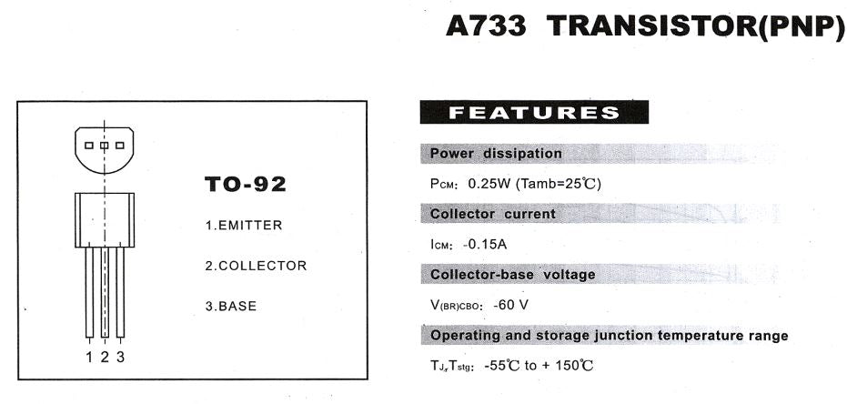 Transistor 2SA733 / A733 | 2 Pack | 50V / 0.15A | PNP | TO-92 | CE-TRA-17