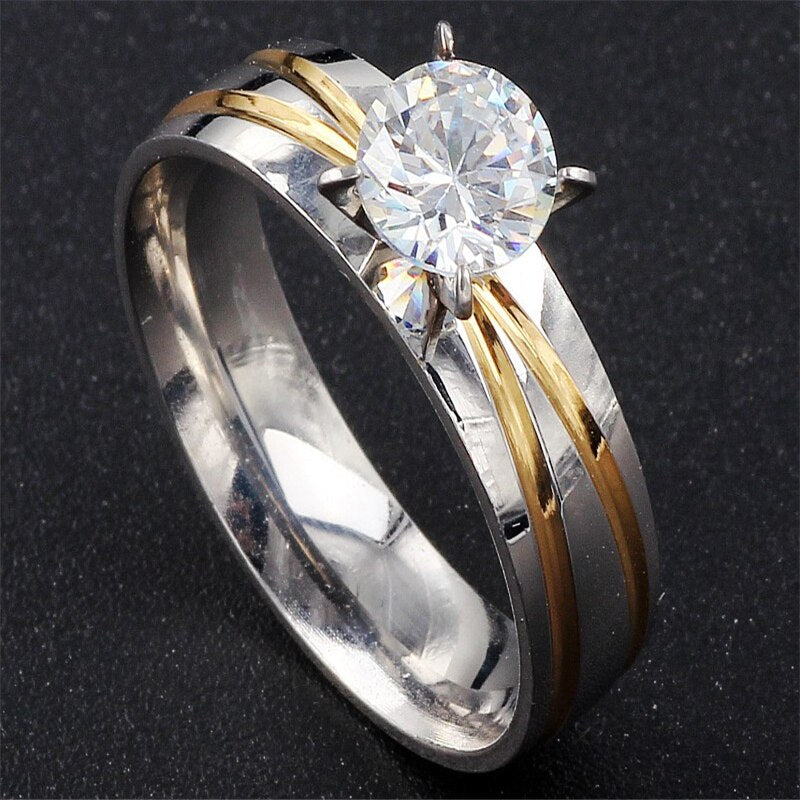 Anillo de Compromiso | Talla 7 / 8 / 9 / 10 / 11 | Plateado-Dorado | Acero | CJM-AN-01