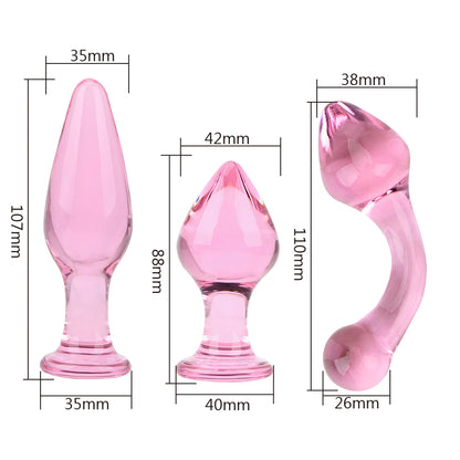 Set de 3 Plug Anal | Rosado | Vidrio | 11cm / 4.2cm | CJS-AP-41