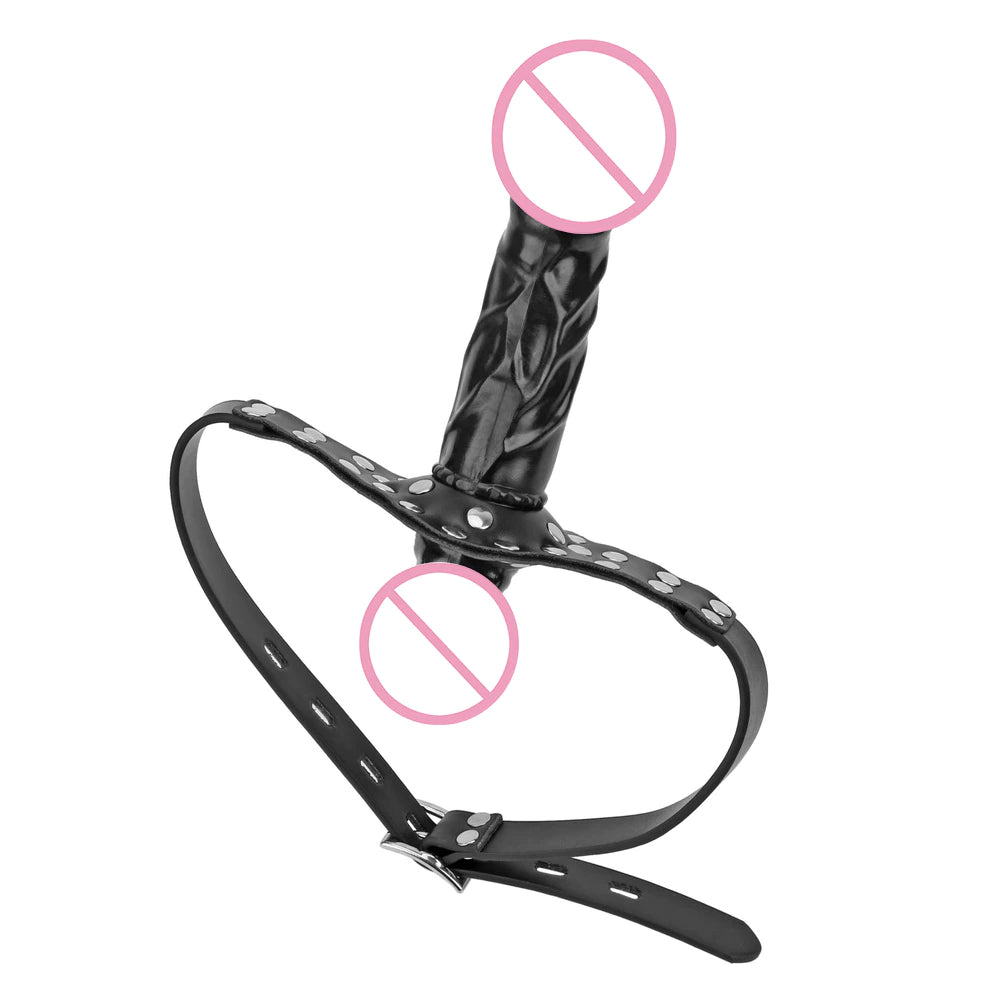 Strap On - Arnés de Cabeza | Doble Dildo 14cm/3cm + 5cm/3cm | Negro | Ajustable | Silicona + Cuerina | CJS-AR-06