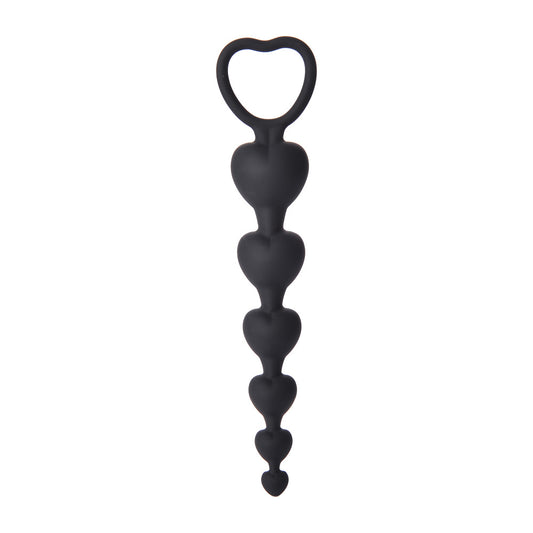 Anal Beads - Bolas Anales | 14cm / 3.2cm | 6 Corazones | Negro | Silicona | CJS-BA-04