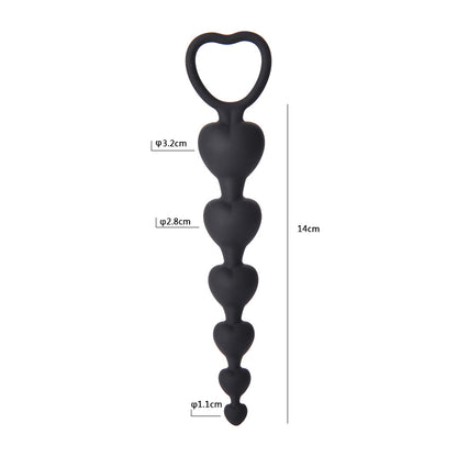 Anal Beads - Bolas Anales | 14cm / 3.2cm | 6 Corazones | Negro | Silicona | CJS-BA-04